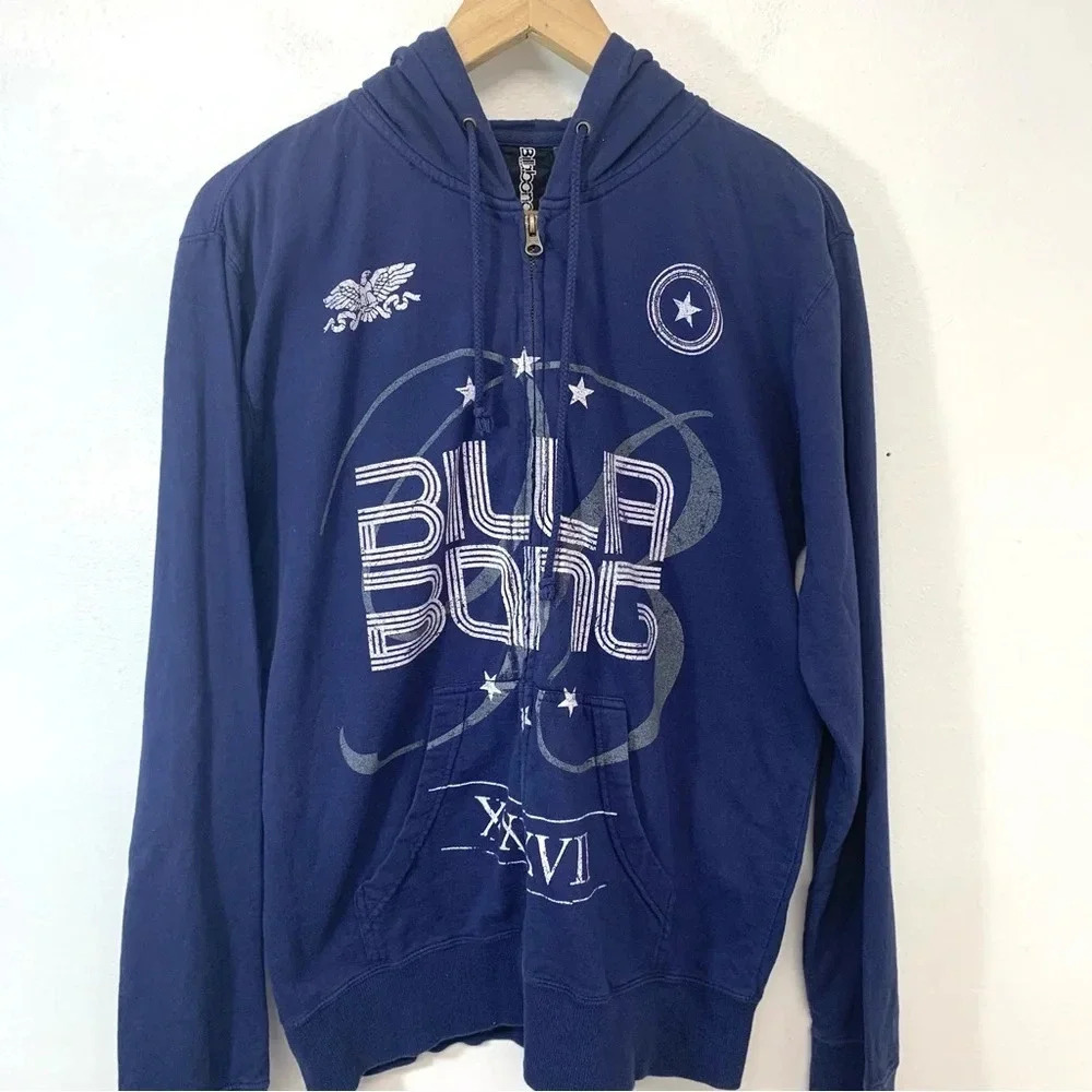 Billabong Sweatshirt Adult Small Spell Out Full Zip Hood Pockets Cotton Blue Men